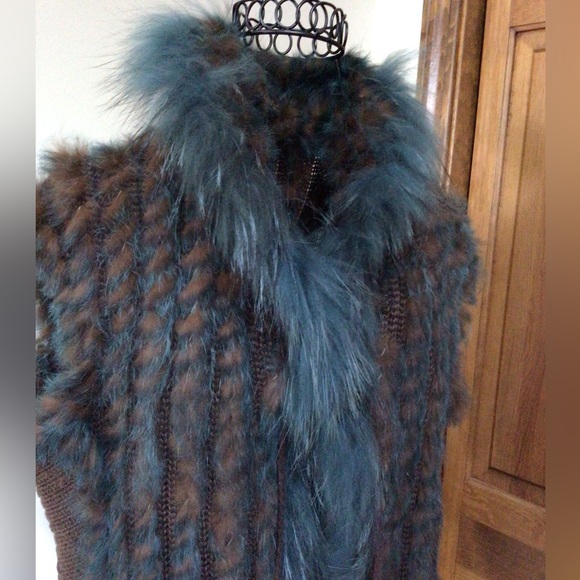 Dana Stein Rabbit and Racoon trimmed Fur Vest, XS - Picture 2 of 8